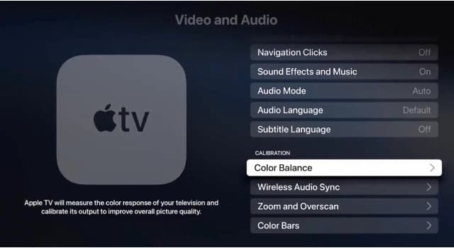 خيار توازن اللون في Apple TV
