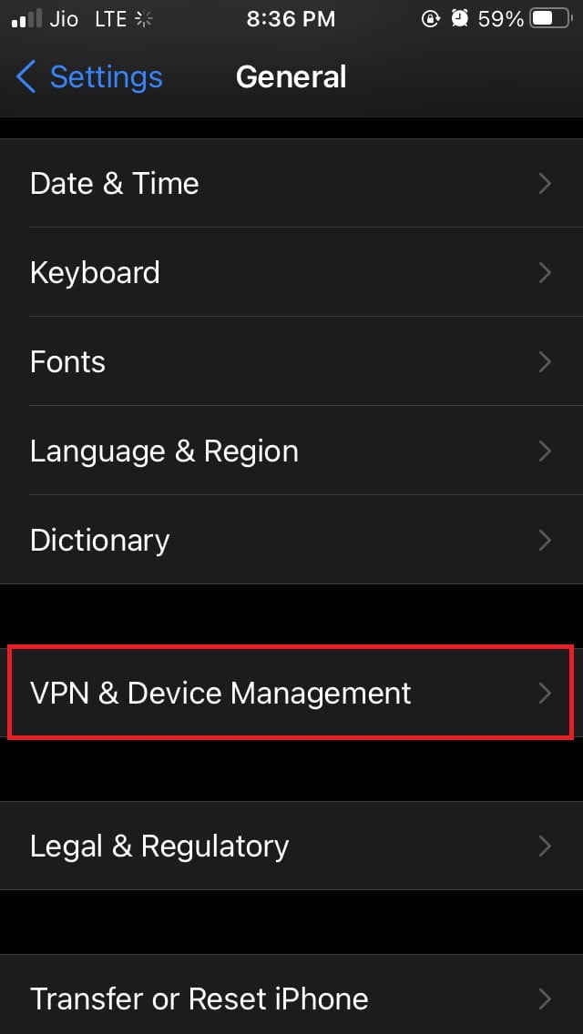 انقر فوق VPN وإدارة الجهاز